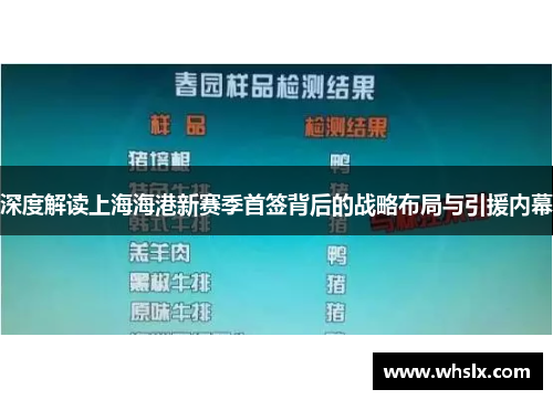 深度解读上海海港新赛季首签背后的战略布局与引援内幕